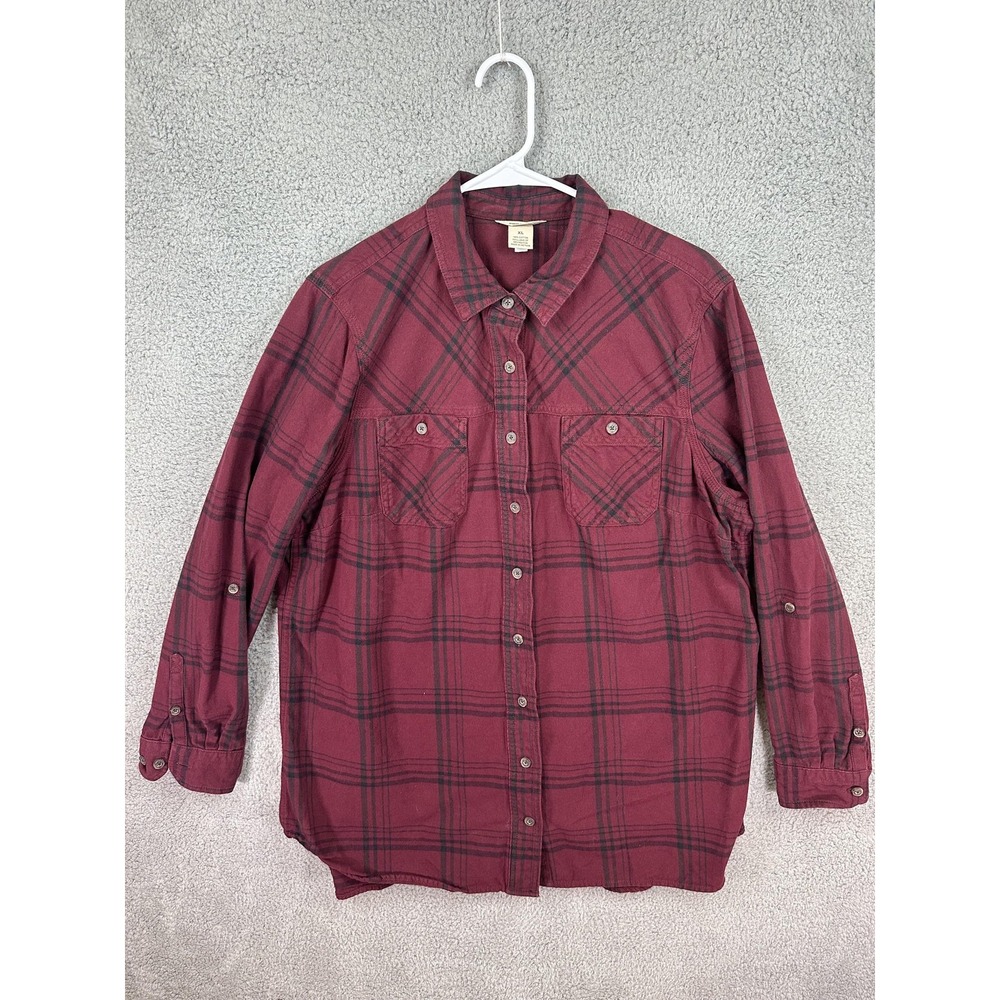 Duluth Trading Shirt Mens XL Red Plaid Flannel Button Up Long Sleeve Workwear